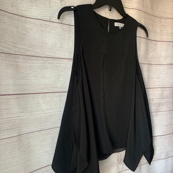 1. State Black Sleeveless Blouse Winged Asymmetrical Handkerchief Tiered Size XS - Picture 14 of 16
